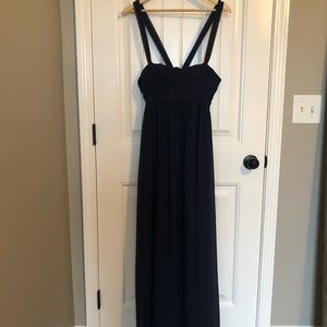 Bill Levkoff long navy bridesmaid dress